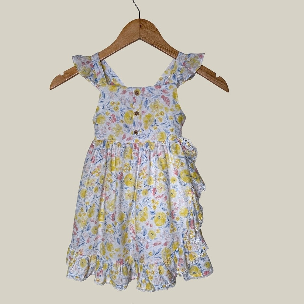 Tommy Bahama Floral Sundress Kids Size 3T White Floral Yellow Ruffle Smocked